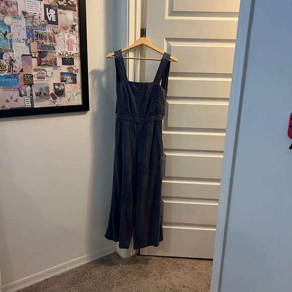 VETTA ✨ Jumpsuit super soft wide leg apron top tie back pockets navy blue | Sz 0 - Picture 6 of 7